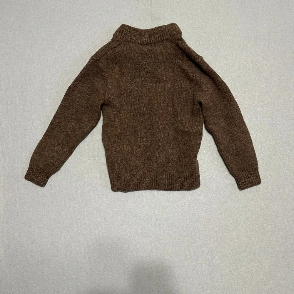 LL Bean Mens Brown 100% Lambswool Mock Neck Button Sweater S-REG 285174